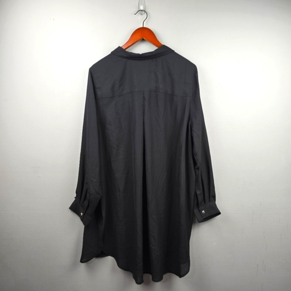 ROAMANS Sheer Button-Up Tunic Blouse Black  Womens Plus Size 24W Business Casual - Picture 3 of 14